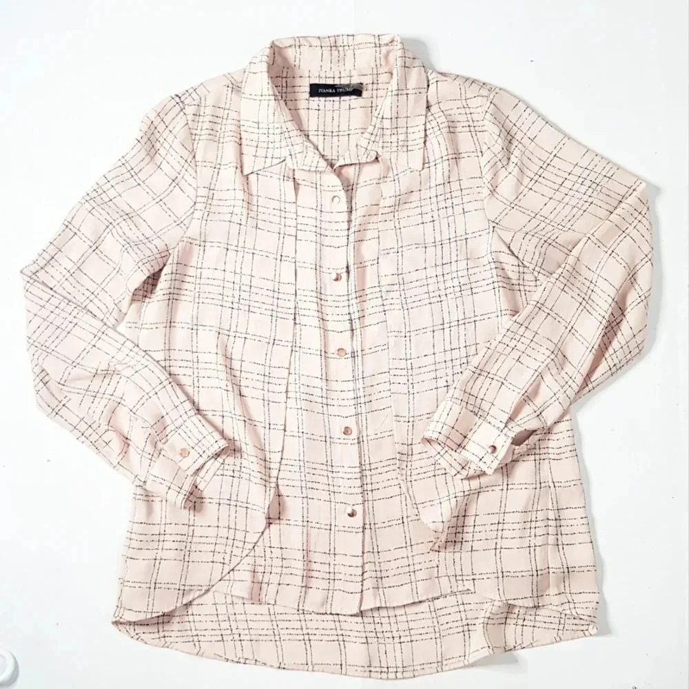 Ivanka Trump S Gold Button Down Blouse Layered Front Long Sleeve Sanel Pattern